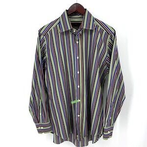 Etro Milano‎ Mens Large Multicolor Striped Long Sleeve Button Up Shirt EUC